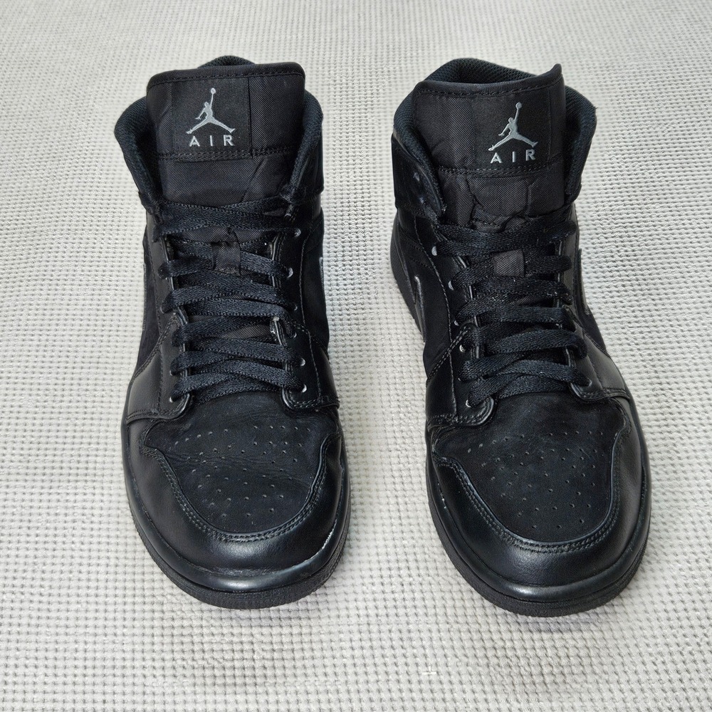 Jordan 1 Mid Triple Black Mens Sneakers 554724-050 Size 9 Black Black AS IS. - Picture 14 of 16